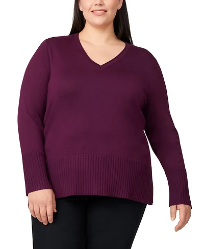 Melissa Paige Plus Size Solid V-Neck High-Cuff Sweater