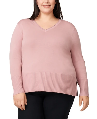 Melissa Paige Plus Solid V-Neck High-Cuff Sweater