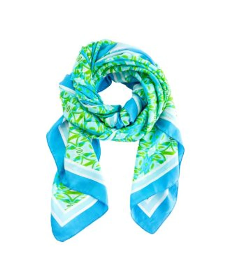 Evelyn Kate Island Tropical Blue Collection Artist Designed Canvas Leather Tote Bag Coordinating Silk Scarf Wrap Sarongs Fabric Loop Keychain Accessories