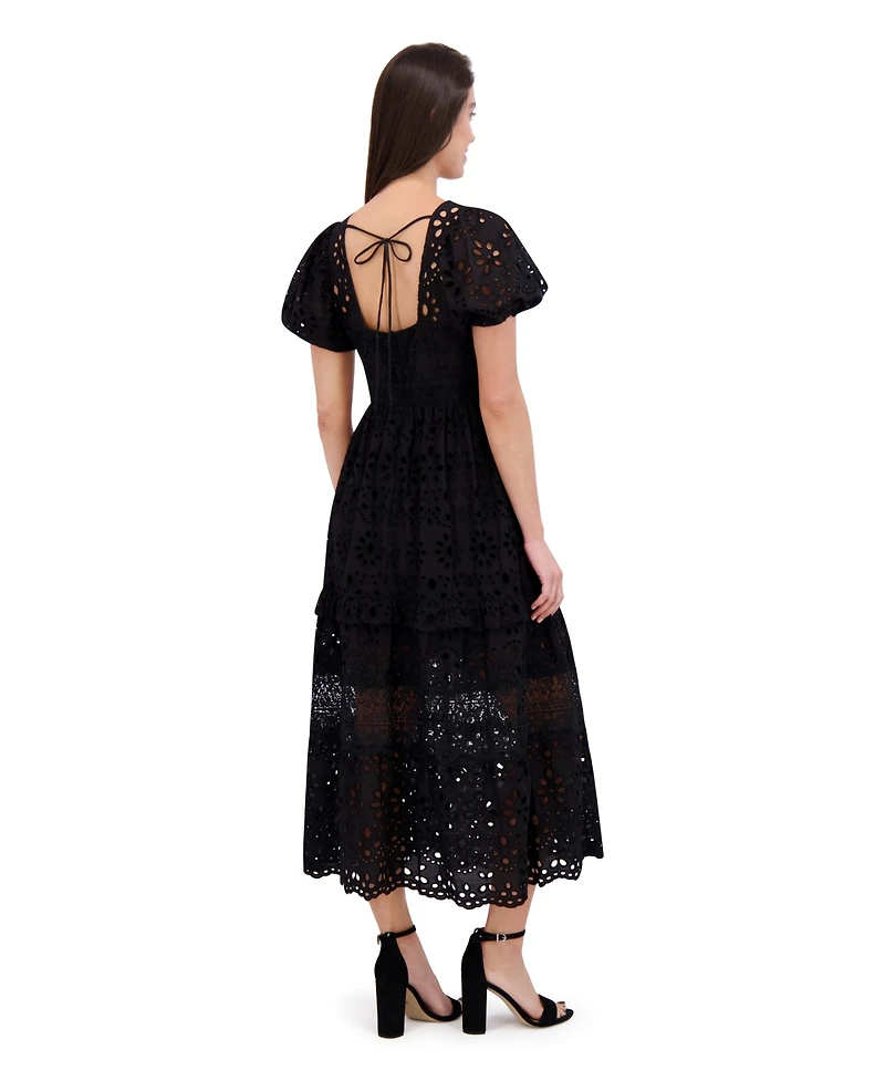 Siena Women's Cotton Embroidered Eyelet Lace Maxi Dress