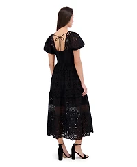 Siena Women's Cotton Embroidered Eyelet Lace Maxi Dress