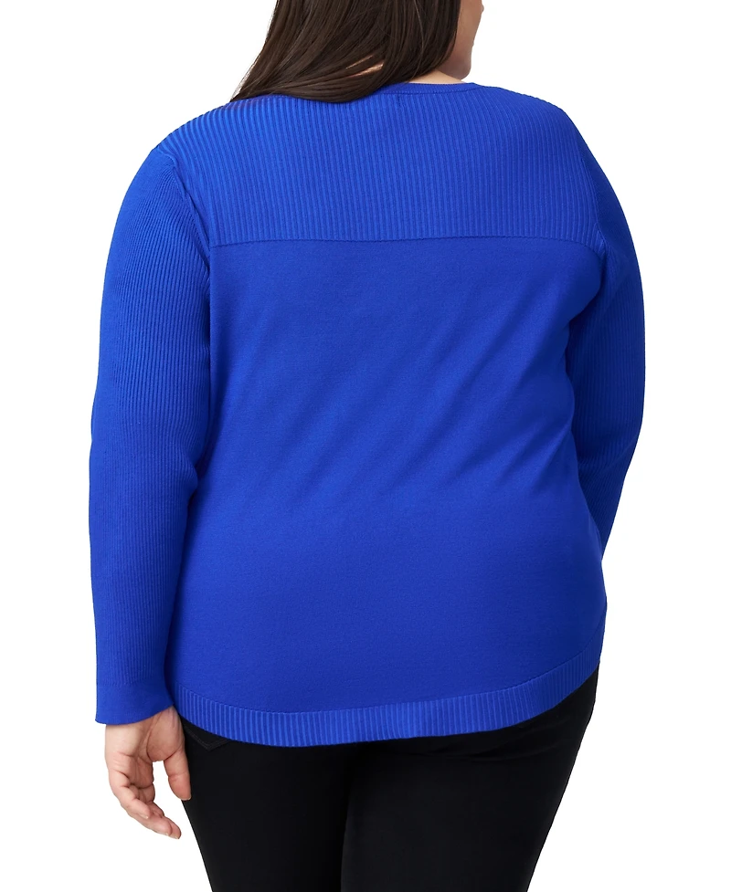 Melissa Paige Plus Ribbed-Yoke Pullover Sweater