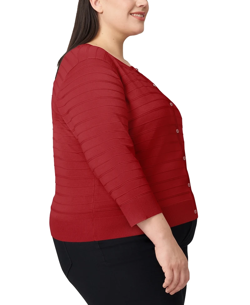 Melissa Paige Plus Size Textured Stripe Cardigan Sweater
