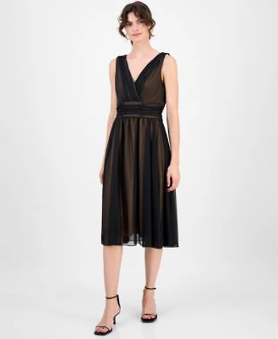 Connected Womens Chiffon Ruched Waist Dress
