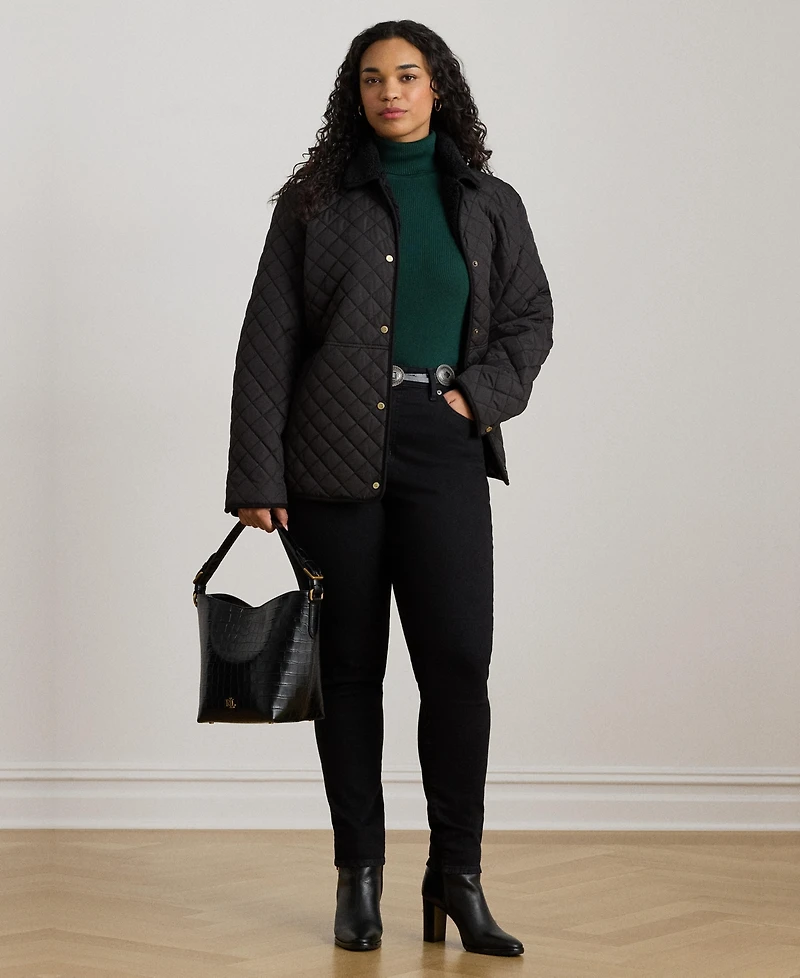 Lauren Ralph Plus Faux-Sherpa-Collar Quilted Coat