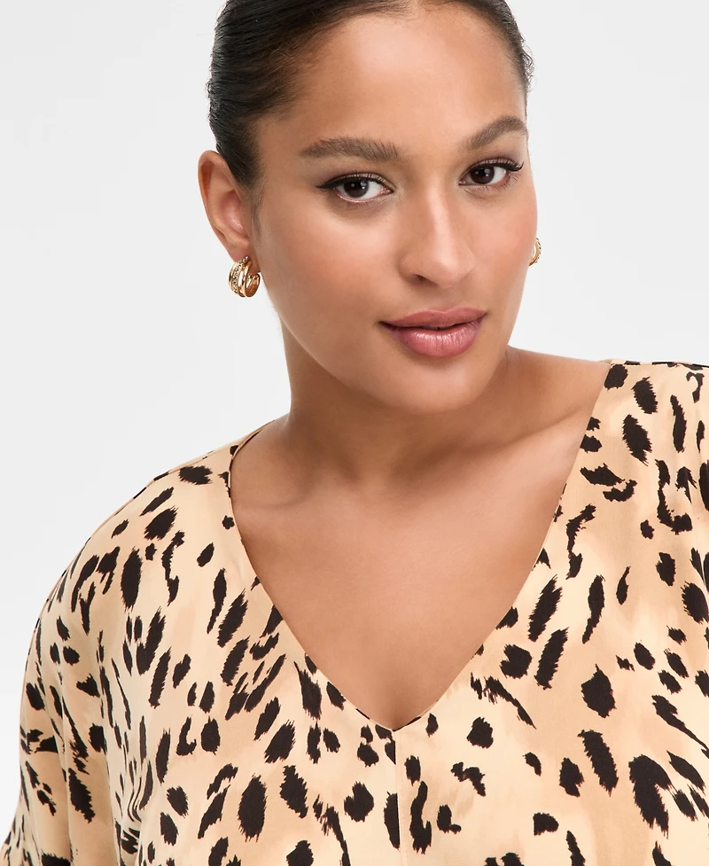 I.n.c. International Concepts Plus Printed V-Neck Short-Sleeve Top, Macy's Exclusive