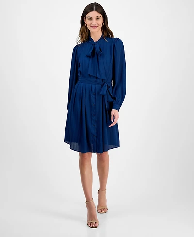 julia jordan Women's Belted Balloon-Sleeve Shirt Dress