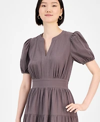 Robbie Bee Women's Cotton Puff-Sleeve Tiered Midi Dress
