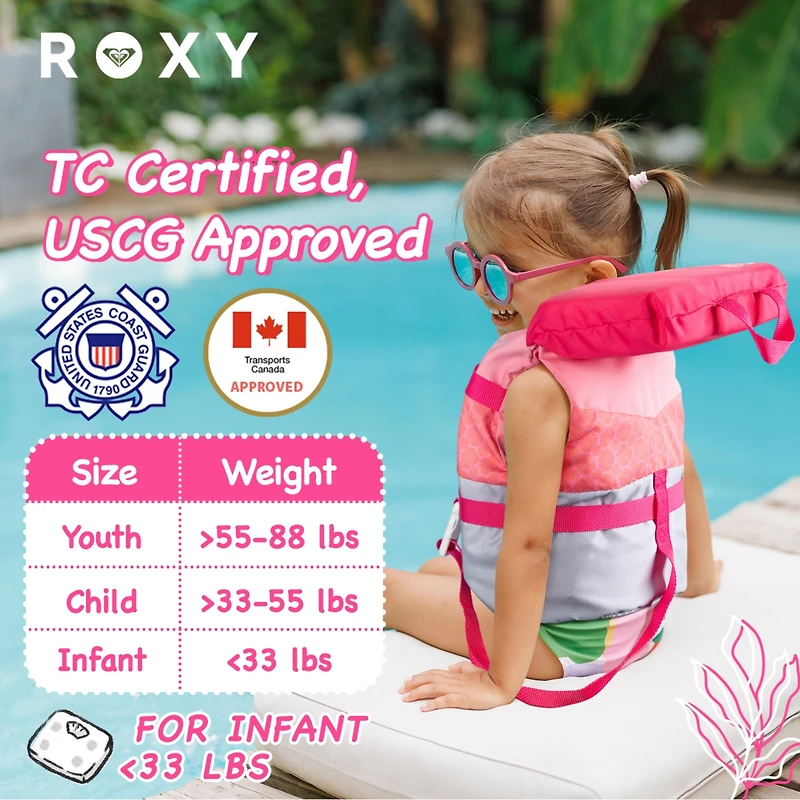 Roxy Life Vest Uscg Approved for kids, Lightweight Epe Foam with Quick-Release Buckles