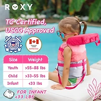Roxy Life Vest Uscg Approved for kids, Lightweight Epe Foam with Quick-Release Buckles