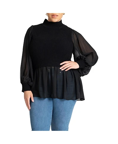 Eloquii Women's Plus Twofer Sweater With Chiffon