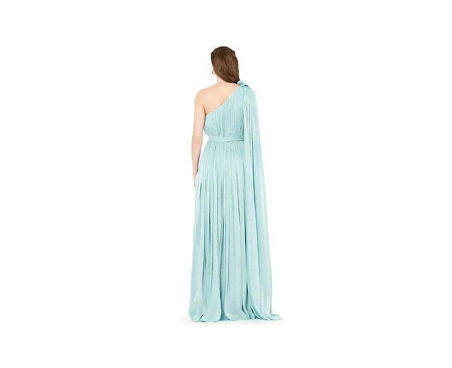 one shoulder blue dress macys Adrianna Papell Petite One-Shoulder Draped Jersey Gown