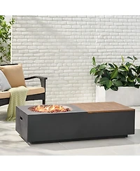 Flynama Outdoor 50,000 Btu Lightweight Concrete Rectangular Fire Pit Table with Storage