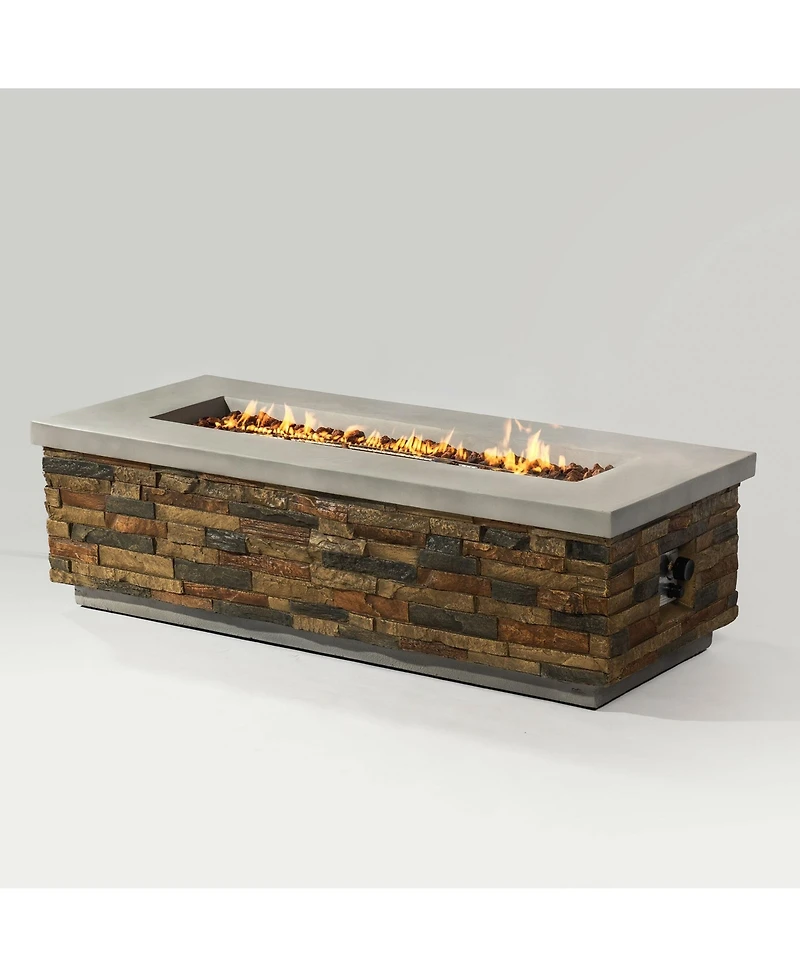 Flynama 60in Concrete Fire Pit Table with Stone Looks Propane Gas Fire Pit Table