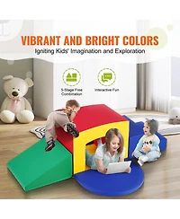 Slickblue Kids 5 Piece Indoor Foam Climbing Toys Set with Tunnel Stairs and Ramp