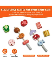 Slickblue 26 Piece Kids Bbq Grill Playset Wooden Pretend Cooking Toy Set with Sound Effects