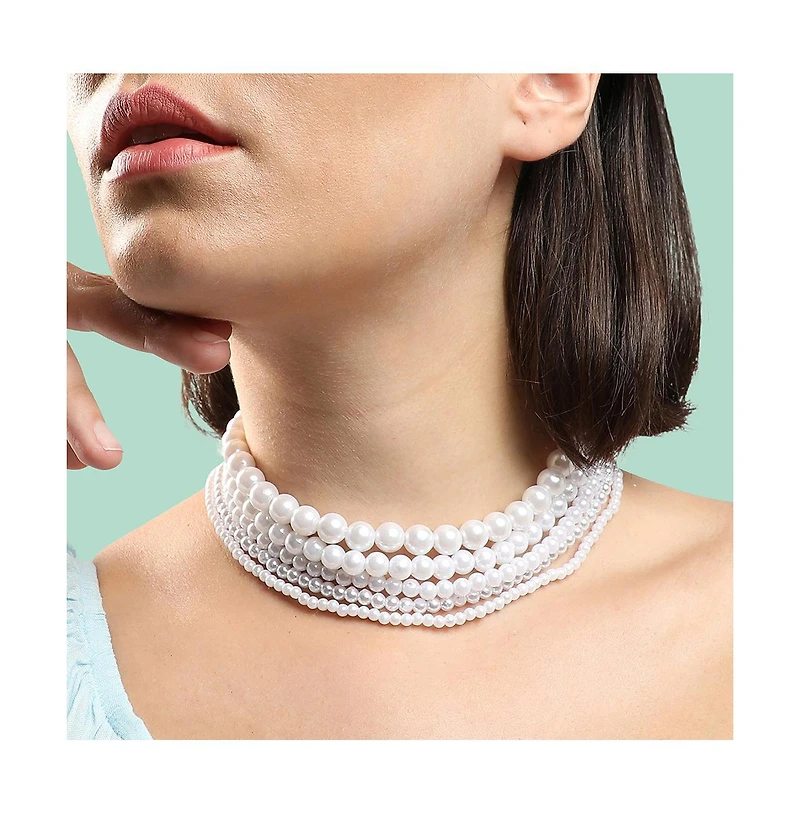 Sohi Women's Silver Snowball Multi-Layered Necklace