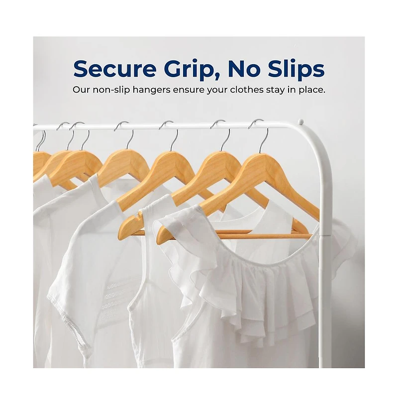 SereneLife Solid Wooden Hangers, Mega Pack, 50 Pieces Hangers for Clothes, Heavy Duty Suit Hanger Set with Chrome 360 Degree Swivel Hook, Notched Desi