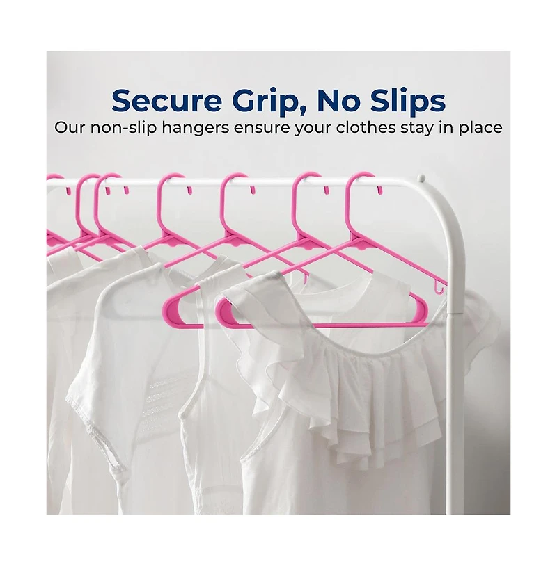 SereneLife 20 Pcs. Plastic Hangers - Non-Slip, Sturdy, and Heavy Duty Coat Set with 360° Swivel Hook for Clothes (Pink