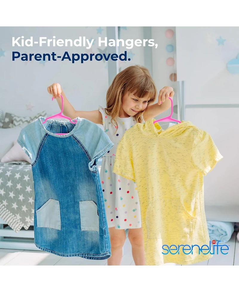 SereneLife 40 Pcs. Non-Slip Plastic Kids Hangers - Durable and Space-Saving Closet Organizers for Infants, Toddlers, and Kids' Clothing (Pink)