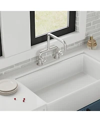 Greenspring 2-Handle 2 Holes Deck Mount Modern Kitchen Faucet With 360 ° Swivel Spout In Matte Black