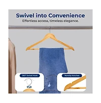 SereneLife 80-Pack Solid Wooden Hangers – Heavy Duty Natural Wood with 360° Swivel Hook, Shoulder Notches & Pants Bar – Space-Savin