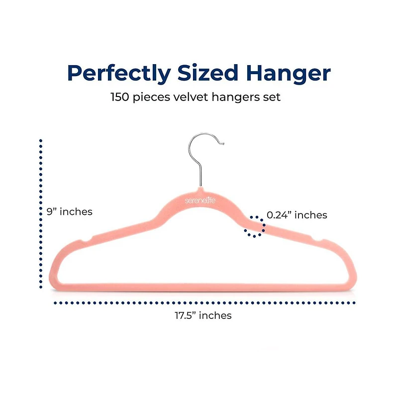 SereneLife 150-Pack Velvet Hangers – Ultra-Thin Space Saving Pink Clothes Hangers with 360° Swivel Hooks, Non-Slip Heavy Duty Design for C