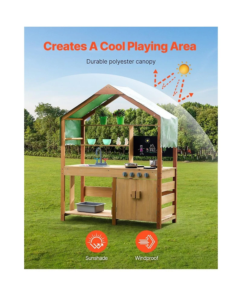 Slickblue Outdoor Wooden Mud Kitchen Playset for Kids Pretend Cooking and Role Play