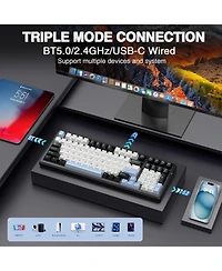 risokeys Wireless Mechanical Keyboard,Tri-Mode BT5.0/2.4GHz/Usb-c Hot Swappable Custom Keyboard,Gasket Structure,Rgb Backlit Gaming Keyboards for Pc/T
