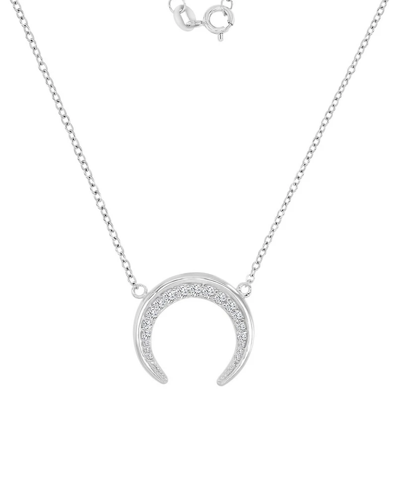 Cubic Zirconia Crescent Moon Pendant Necklace Sterling Silver, 16" + 2" extender