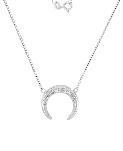 Cubic Zirconia Crescent Moon Pendant Necklace Sterling Silver, 16" + 2" extender