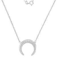 Cubic Zirconia Crescent Moon Pendant Necklace Sterling Silver, 16" + 2" extender