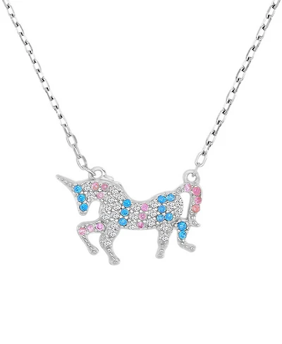 Multicolor Cubic Zirconia Unicorn Pendant Necklace 14k Gold-Plated Sterling Silver 18"