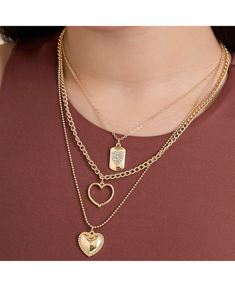 Jessica Simpson Gold-Tone Multi-Charm Heart Layered Necklace Set