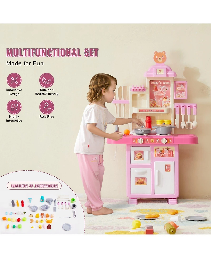 Slickblue Kids Kitchen Playset with 48 Piece Pretend Cooking Accessories for Imaginative Play