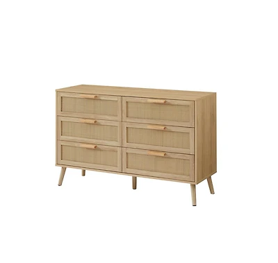 Casainc Wooden Storage Cabinet Double Dresser with rattan drawers