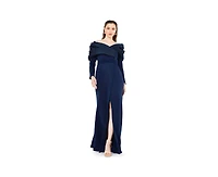 Amri Women's Ruched Drape Off-The-Shoulder Wrap Over Gown
