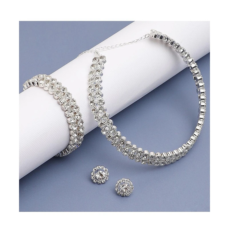 Sohi Women's Silver Embellished Strand Necklace, Earrings And Bracelet (Set Of 3)