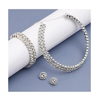 Sohi Women's Silver Embellished Strand Necklace, Earrings And Bracelet (Set Of 3)