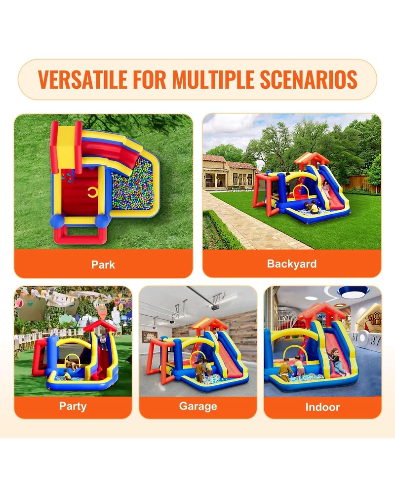 Outdoor Playhouse Trampoline Jumping Bouncer with Slide Blower and Storage Bag