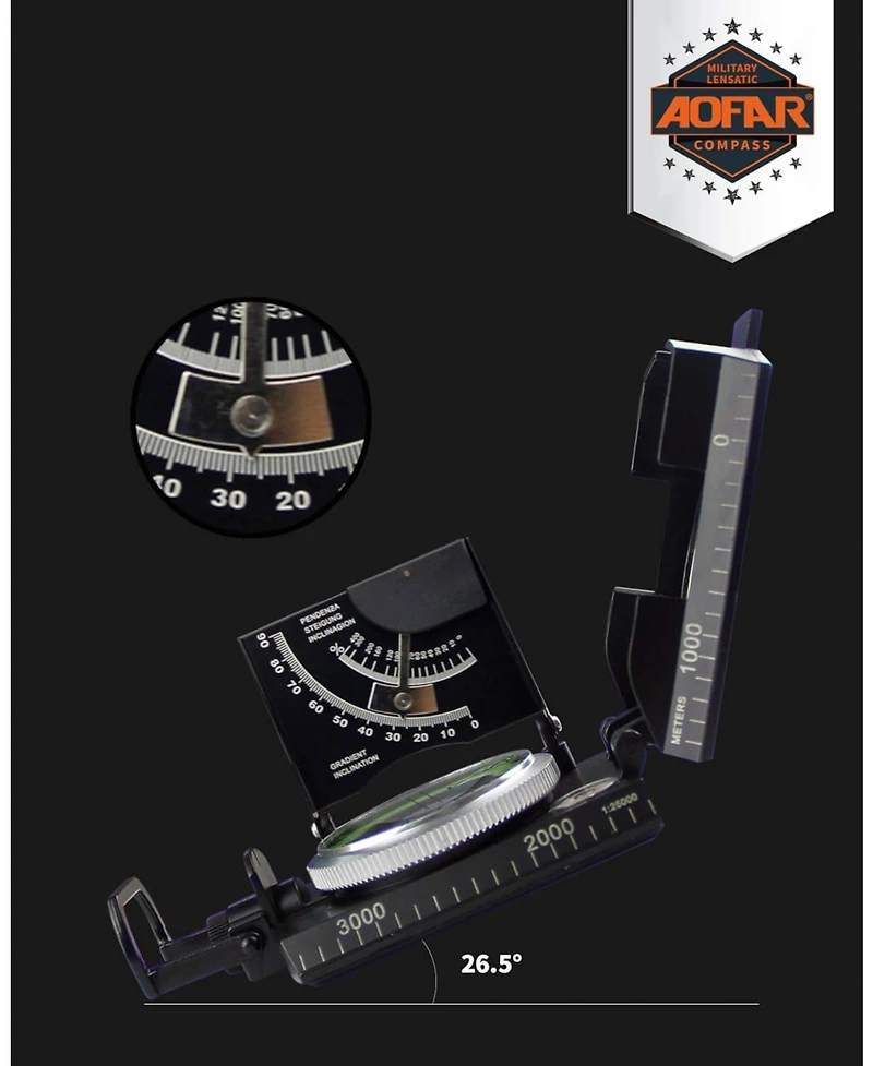 Aofar Af-4074 Military Compass for Hiking,Lensatic Sighting Waterproof,Durable,Inclinometer Camping,Boy Scount,Geology Activities Boating