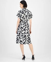 Robbie Bee Women's Printed Faux-Wrap Midi Dress