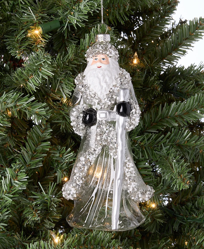 Holiday Lane Gilded Glamour Silver Santa Ornament, Macy's Exclusive