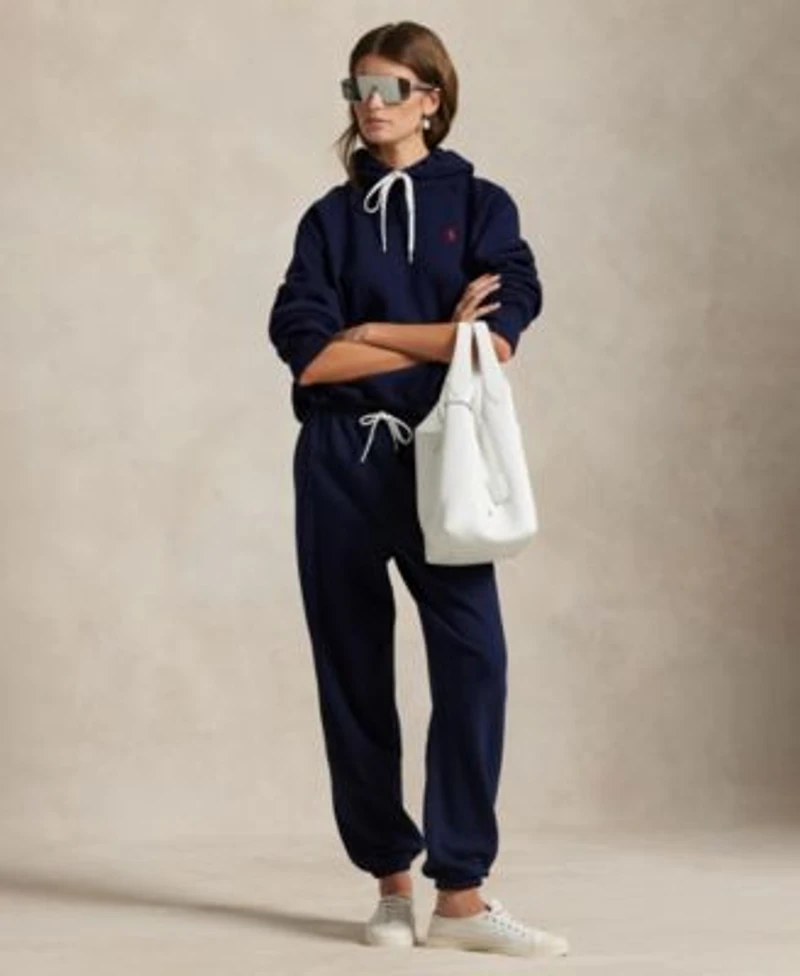 Polo Ralph Lauren Womens Shrunken Fit Fleece Hoodie Sweatshirt Drawstring Sweatpants