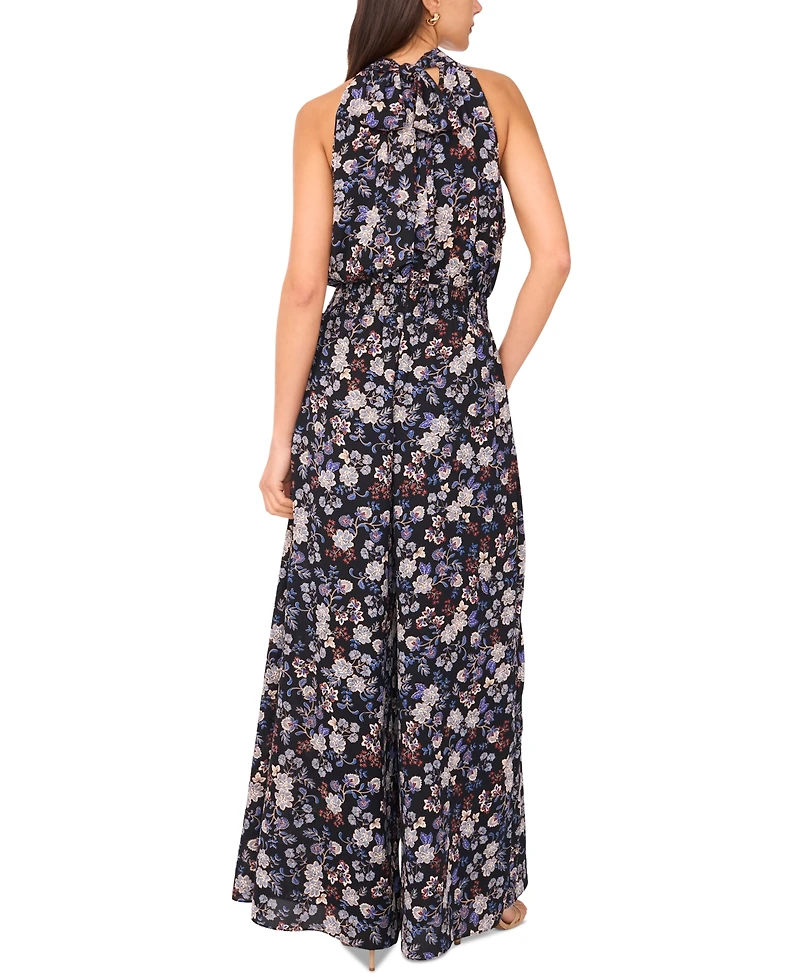 Vince Camuto Women's Smocked-Waist Wide-Leg Halter Tie-Back Jumpsuit