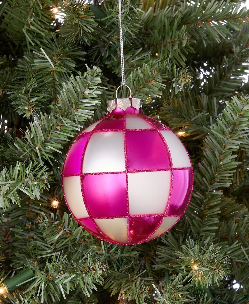 Holiday Lane Merry Magic Pink Checkered Ball Ornament, Macy's Exclusive