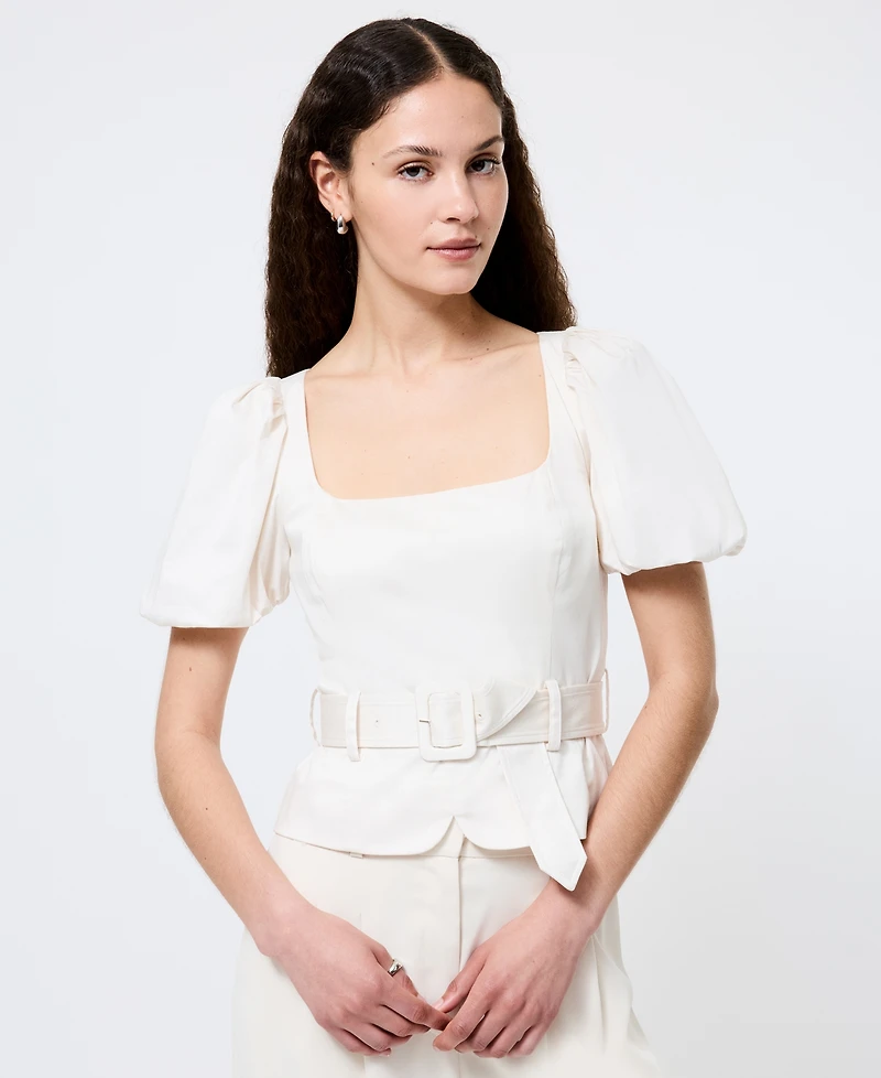 French Connection Women's Sateen Puffed-Sleeve Top