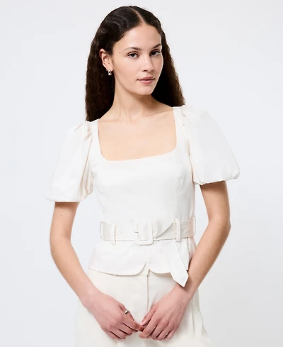 French Connection Women's Sateen Puffed-Sleeve Top