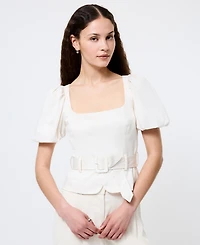 French Connection Women's Sateen Puffed-Sleeve Top