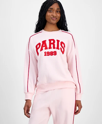 Rebellious One Juniors' Paris Chenille Patch Sweatshirt
